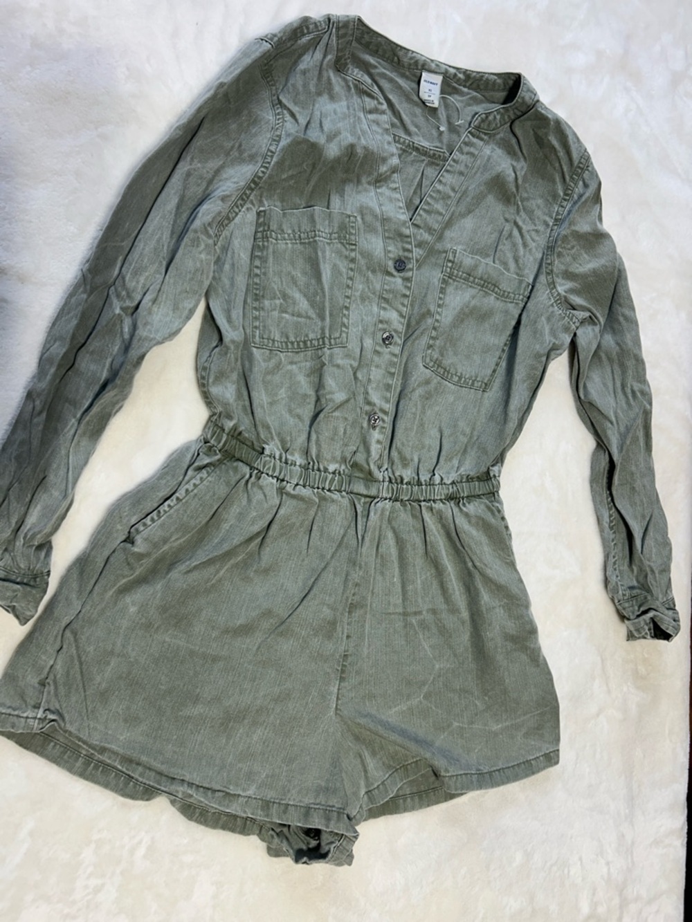 Old Navy Olive Utility Long Sleeve Shorts Romper